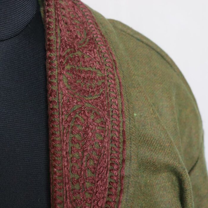 Green Tweed Gown with Handwork - Image 3