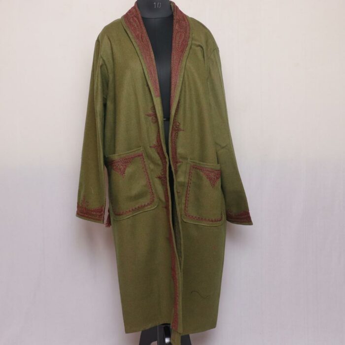 Green Tweed Gown with Handwork