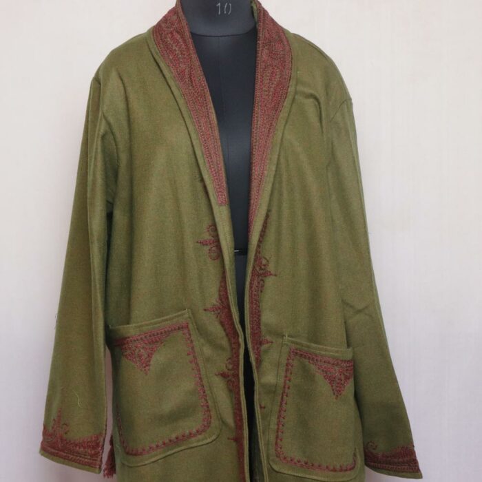 Green Tweed Gown with Handwork - Image 2