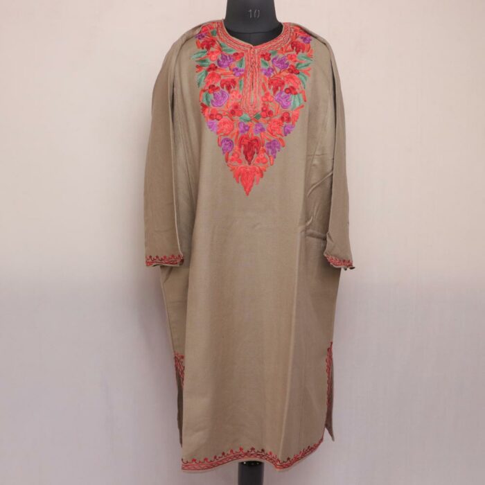 Beige Pheran with Aari Embroidery