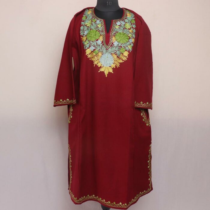 Maroon Qazi Pheran with Aari Embroidery