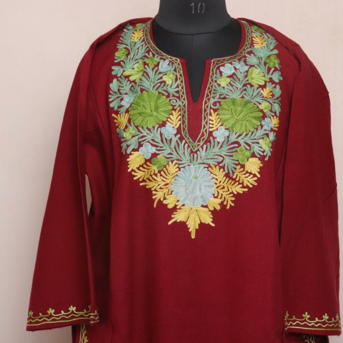Maroon Qazi Pheran with Aari Embroidery - Image 2