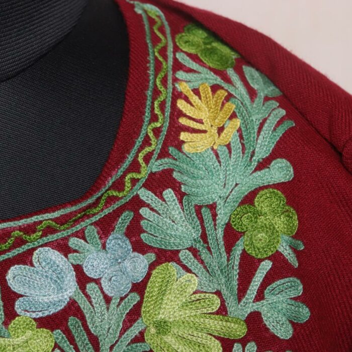 Maroon Qazi Pheran with Aari Embroidery - Image 3