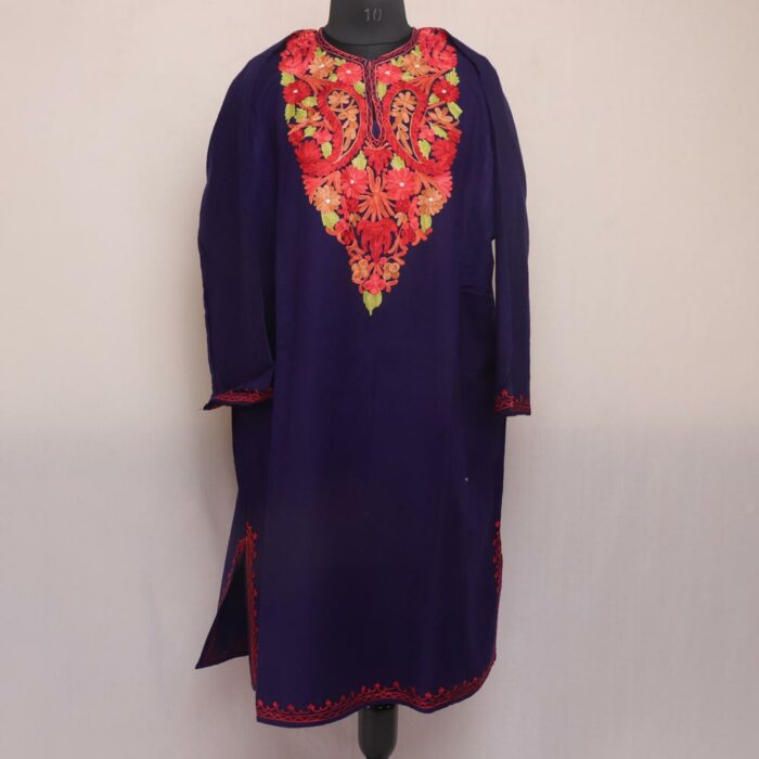 Dark Blue Phiren with Aari Embroidery