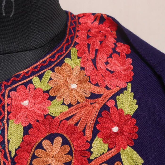 Dark Blue Phiren with Aari Embroidery - Image 3
