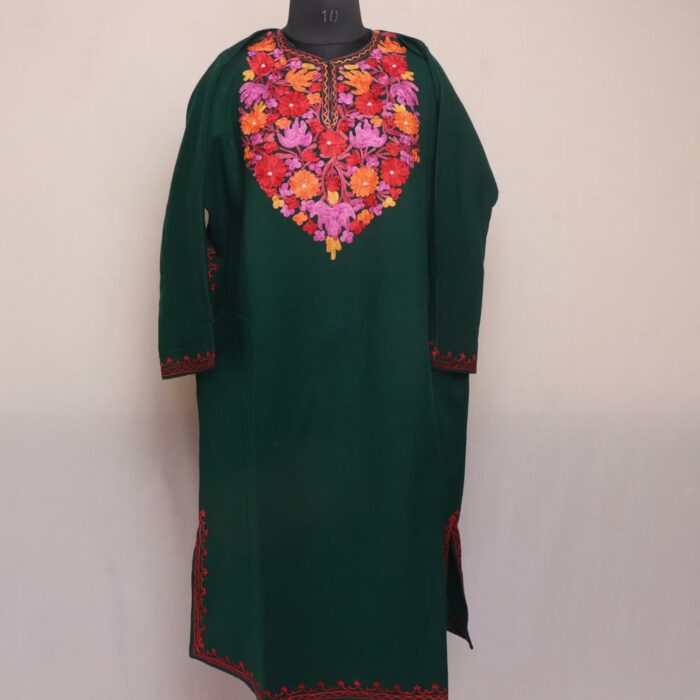 Dark Green Qazi Pheran with Aari Embroidery