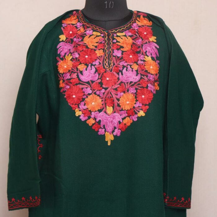 Dark Green Qazi Pheran with Aari Embroidery - Image 2