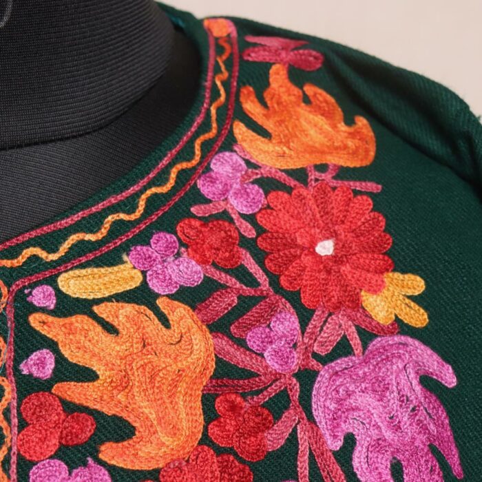 Dark Green Qazi Pheran with Aari Embroidery - Image 3