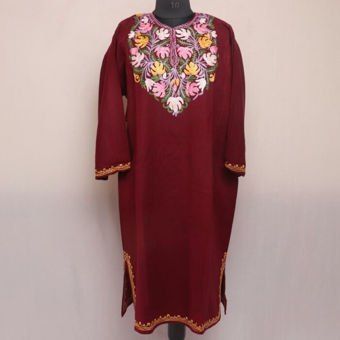 Maroon Chinar Pheran with Aari Embroidery