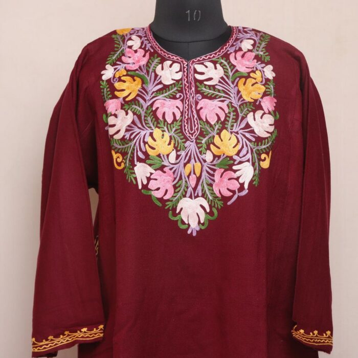Maroon Chinar Pheran with Aari Embroidery - Image 2