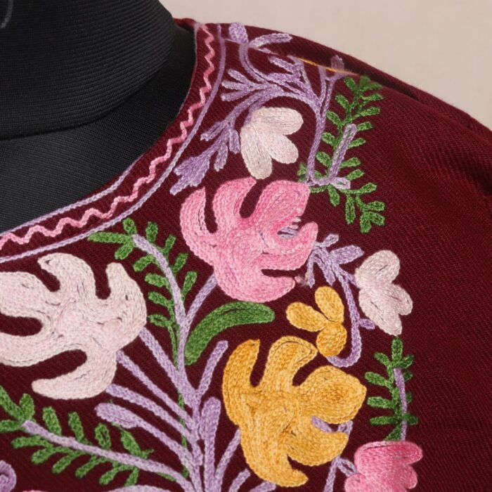 Maroon Chinar Pheran with Aari Embroidery - Image 3