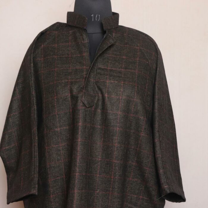 Black Wazul Check Men Kashmiri Pheran L38 - Image 2