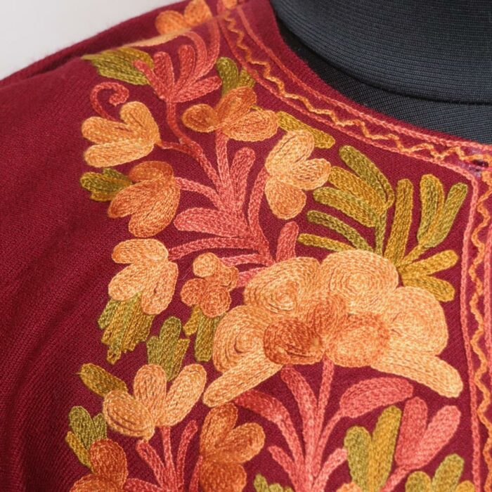 Maroon Floral Kashmiri Pheran with Aari Work - Image 3