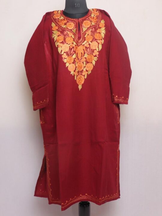 Maroon Chinari Kashmiri Pheran with Aari Work