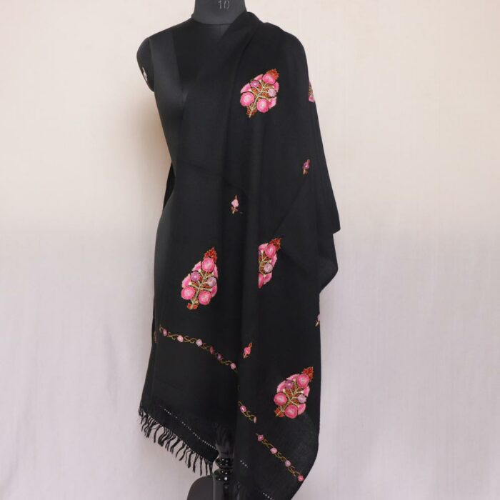 Black Wazul Paper Mache Sozni Handwork Stole