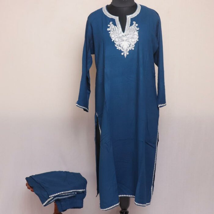 Navy Blue Rayon Cotton Tilla Kashmiri Co-ord Set
