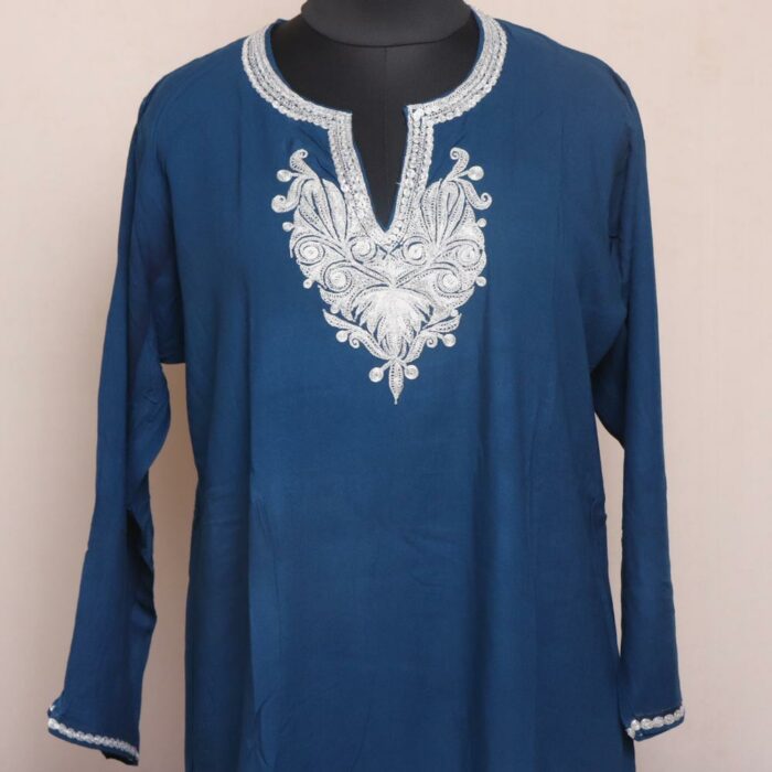 Navy Blue Rayon Cotton Tilla Kashmiri Co-ord Set - Image 3