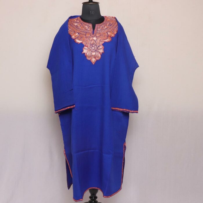 Dark Blue Pure Wool Kashmiri Pheran With Tilla Naal Embroidery