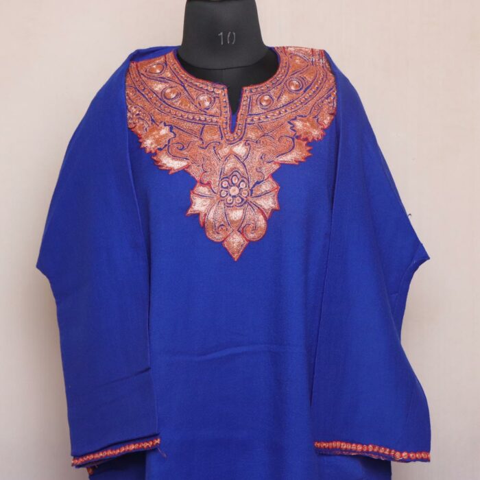 Dark Blue Pure Wool Kashmiri Pheran With Tilla Naal Embroidery - Image 2
