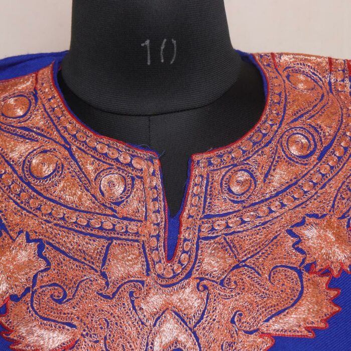 Dark Blue Pure Wool Kashmiri Pheran With Tilla Naal Embroidery - Image 3