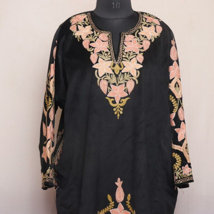 Black 3Pc Pheran Velvet Set with Aari Embroidery