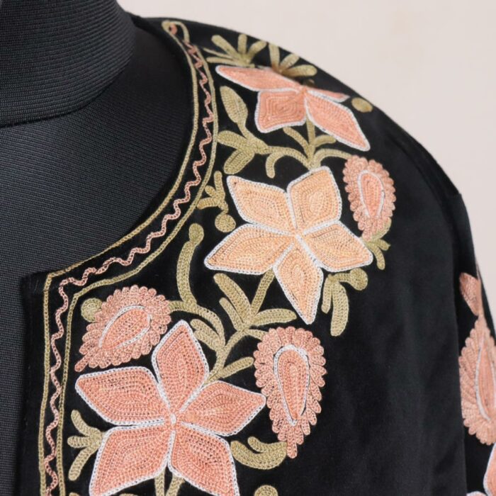Black 3Pc Pheran Velvet Set with Aari Embroidery - Image 3