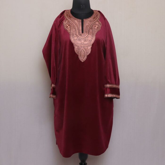 Magenta Pink Velvet Tilla Kashmiri Pheran L39
