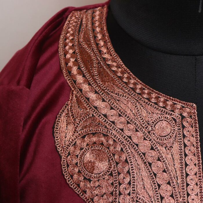 Magenta Pink Velvet Tilla Kashmiri Pheran L39 - Image 2