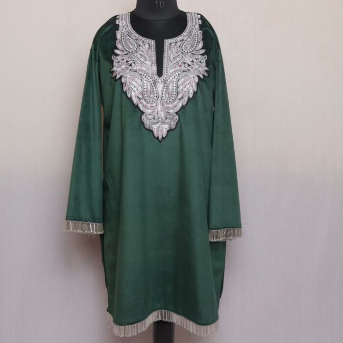 Dark Green Velvet Tilla Kashmiri Pheran L37