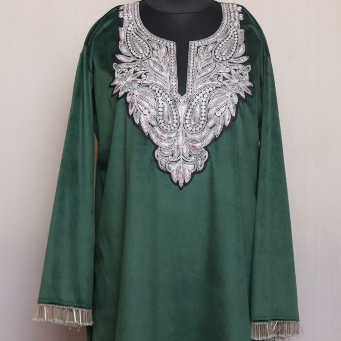 Dark Green Velvet Tilla Kashmiri Pheran L37 - Image 2