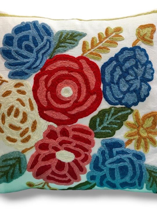 Floral Bliss: Pair of Hand-Embroidered Crewel Cushion Cover (16x16)