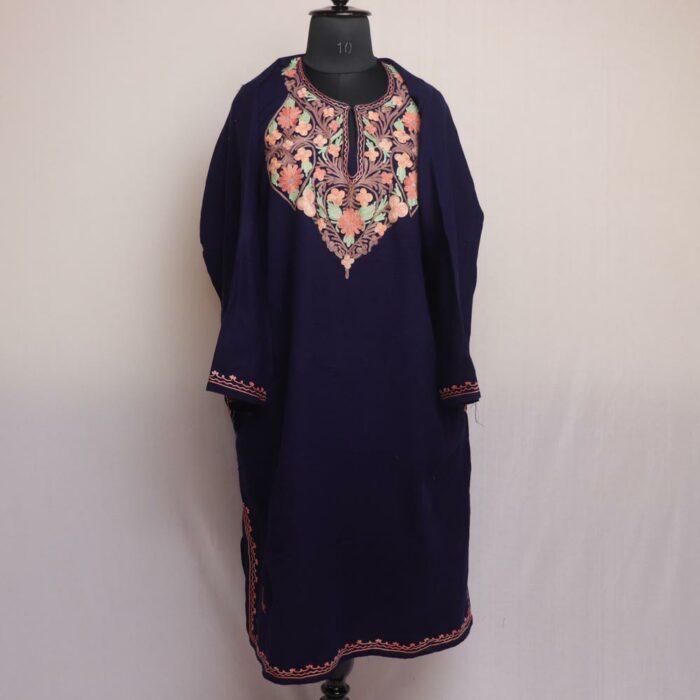Dark Blue Hared Cashmilon Winter Aari Pheran