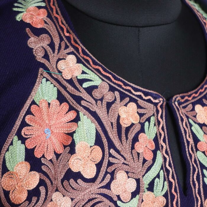 Dark Blue Hared Cashmilon Winter Aari Pheran - Image 3