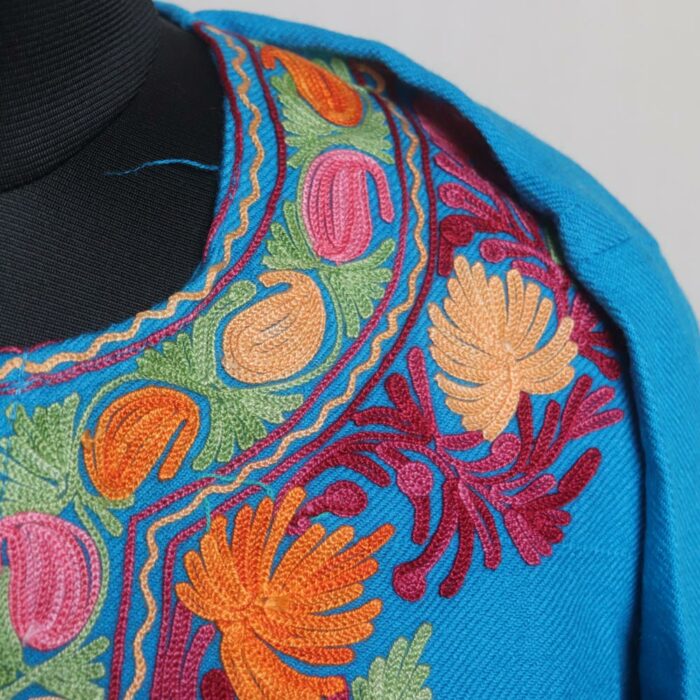 Ferozi Blue Lehlav Kashmiri Pheran With Aari Work - Image 3