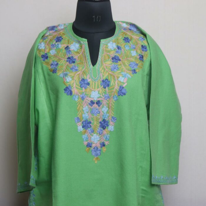 Light Green Kashmiri Pheran With Aari Work - Image 2
