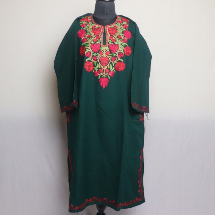 Dark Green Kashmiri Pheran With Aari Work