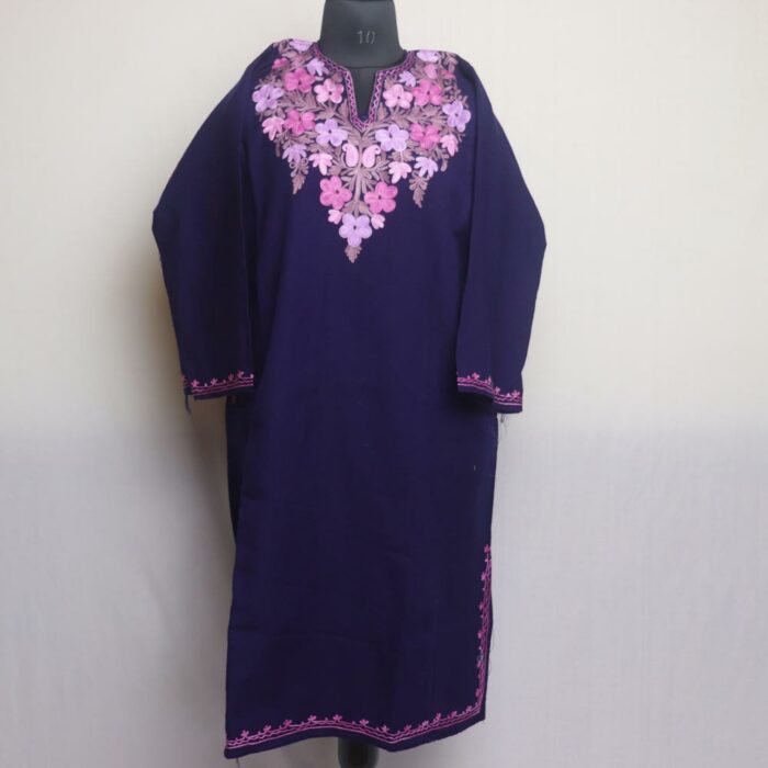 Dark Blue Kashmiri Pheran With Aari Work