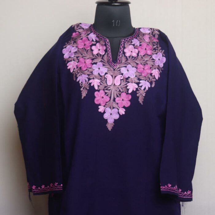 Dark Blue Kashmiri Pheran With Aari Work - Image 2