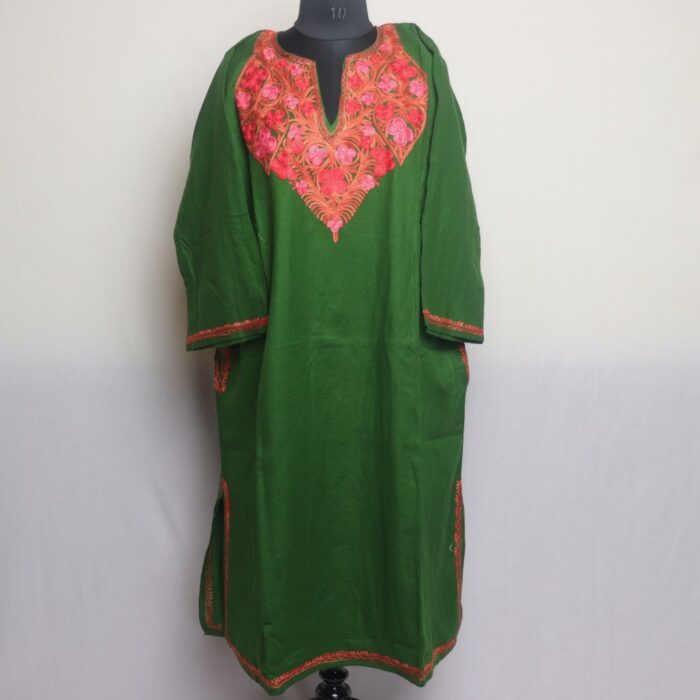 Green Kashmiri Pheran With Aari Work