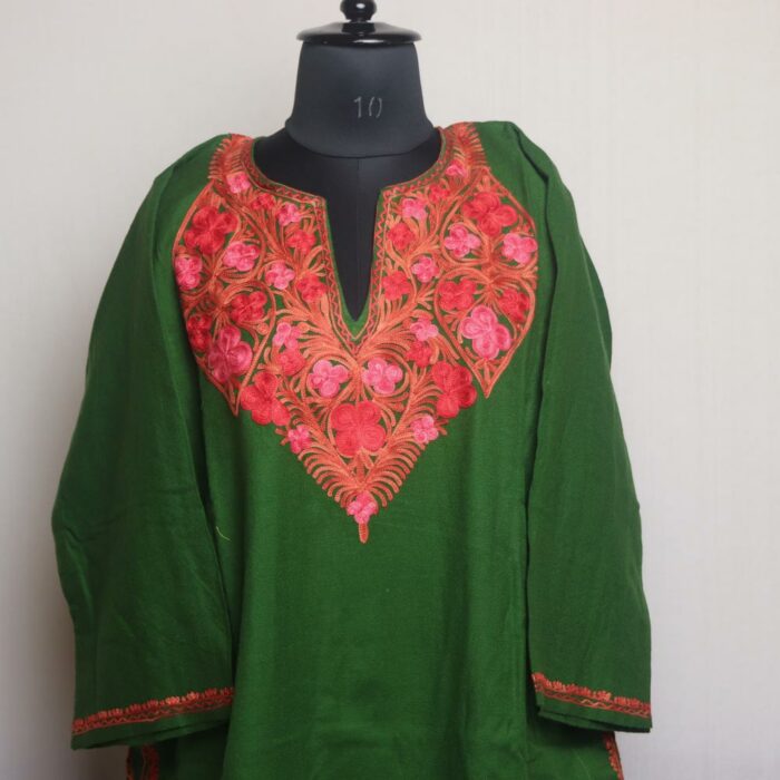 Green Kashmiri Pheran With Aari Work - Image 2