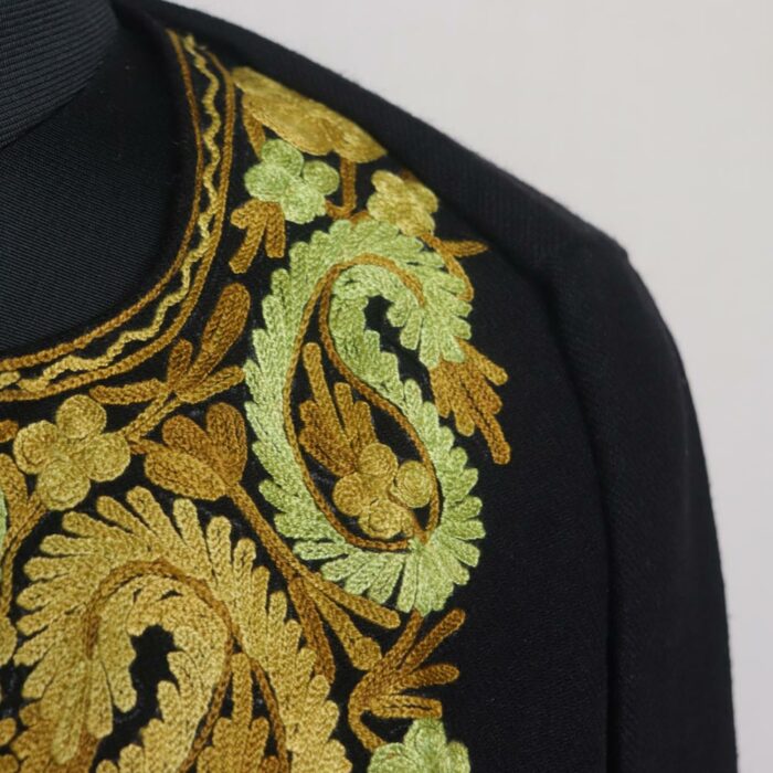 Black Bukhari Kashmiri Pheran With Aari Work - Image 3