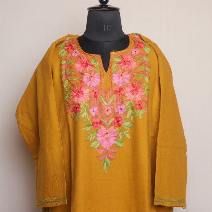 Mustard Gurezi Kashmiri Aari Pheran - Image 2