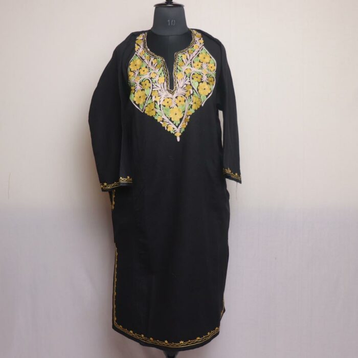 Black Hashmi Kashmiri Aari Pheran