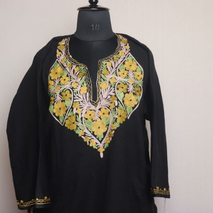Black Hashmi Kashmiri Aari Pheran - Image 2