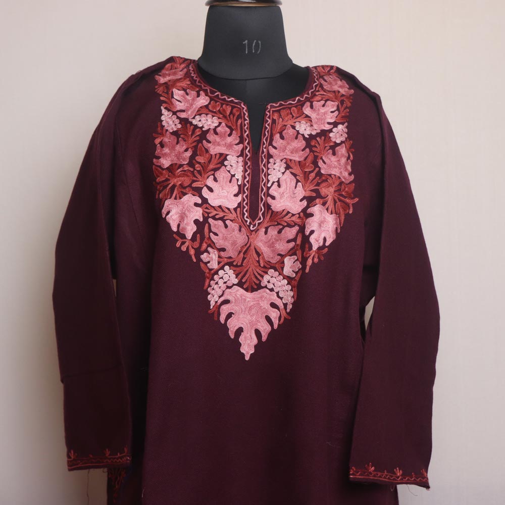 Wine Chinari Pheran With Aari Work - Gyawun