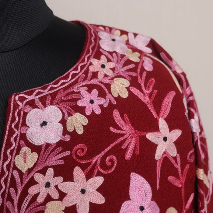 Maroon Kashmiri Aari Jama Pheran - Image 3