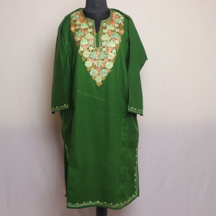 Green Chinari Kashmiri Aari Pheran