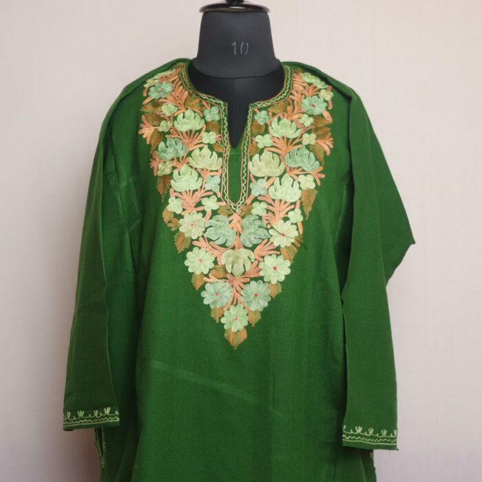 Green Chinari Kashmiri Aari Pheran - Image 2