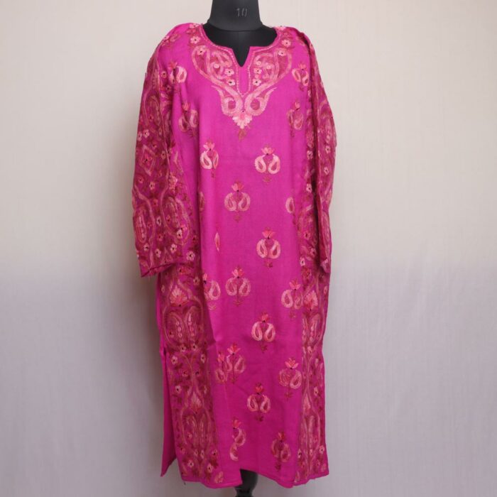 Pink Pure Wool Aari Kashmiri Pheran