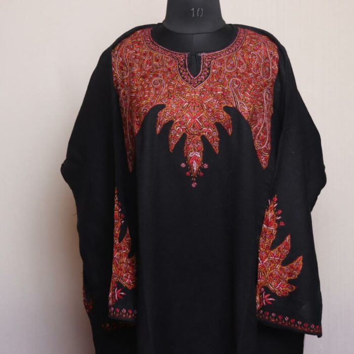 Black Chinari Pure Wool Kashmiri Sozni Handwork Designer Pheran - Image 2